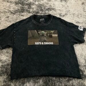 Star Wars Grogu Naps & Snacks Graphic T-Shirt Baby Yoda Tee‎ Black